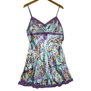NWT Nick & Nora Y2K Slip Dress Washable Silk Night Gown Purple Blue Size L